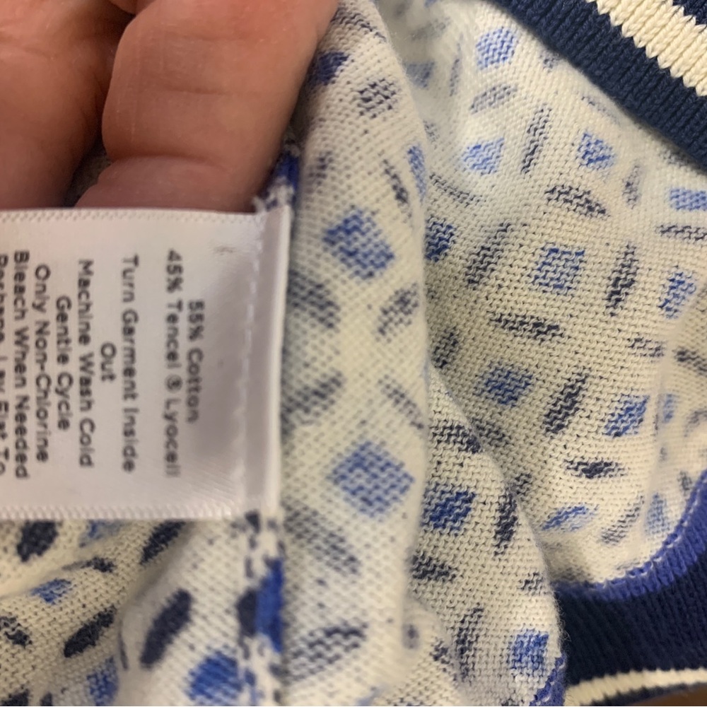 Talbots Navy and Cream Lightweight Patterned Sweater sz LP - Picture 6 of 7